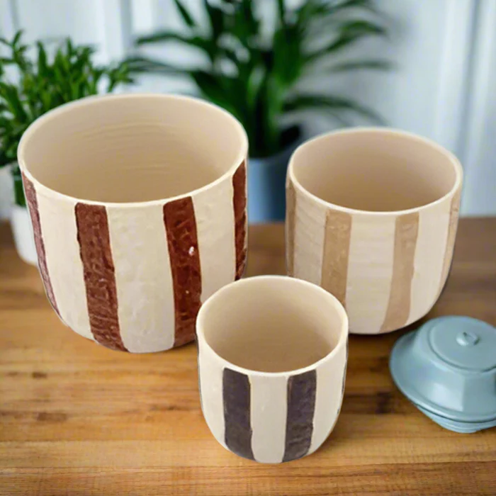 Rayas Cer Pot 15x13.5 Taupe - Image 2