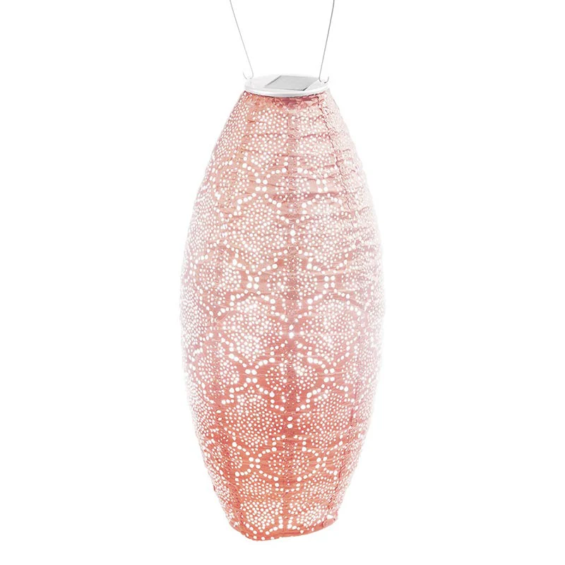 Solar Lantern Long Oval 20cm Pink